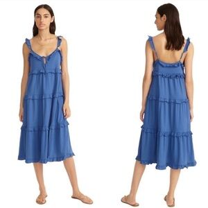 J Crew Tiered Keyhole Maxi Dress Beach Dress in Blue- Size S